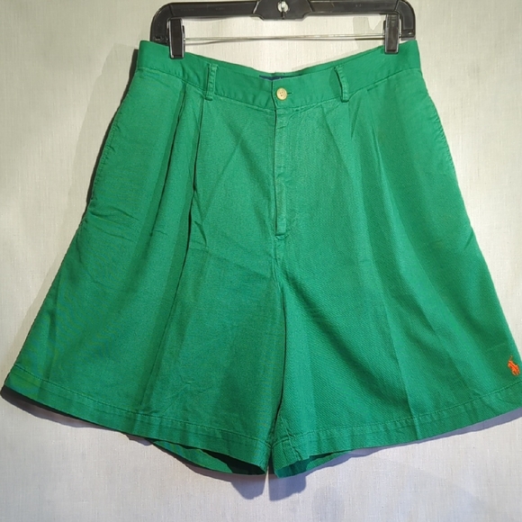Vintage Polo Ralph Lauren Women's High‎ Waisted Shorts Pleated Green Size 12 - Picture 1 of 5